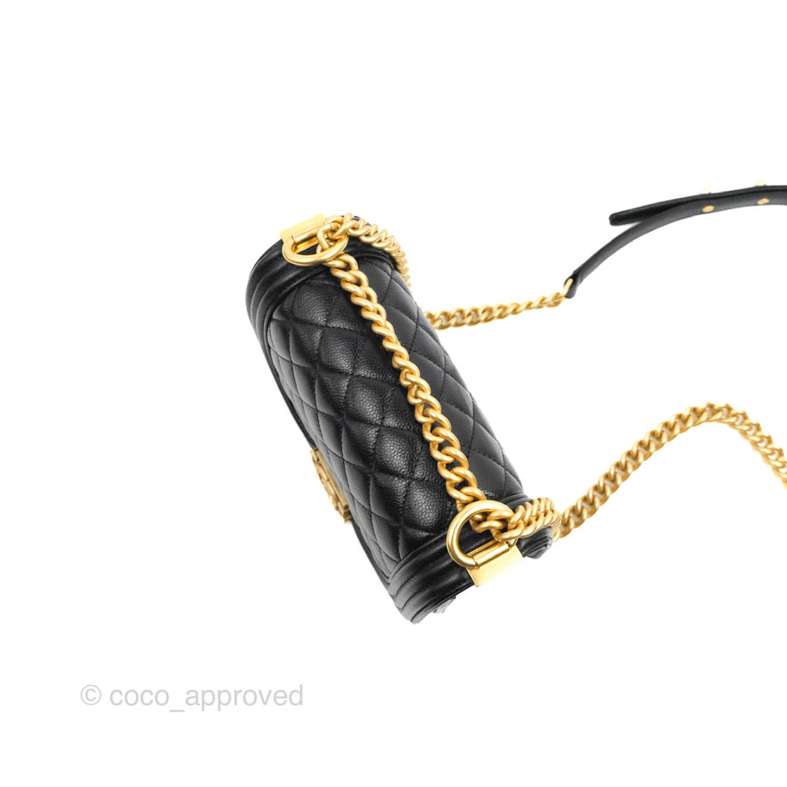 Chanel Boy Messenger Bag Black Caviar Aged Gold Hardware
