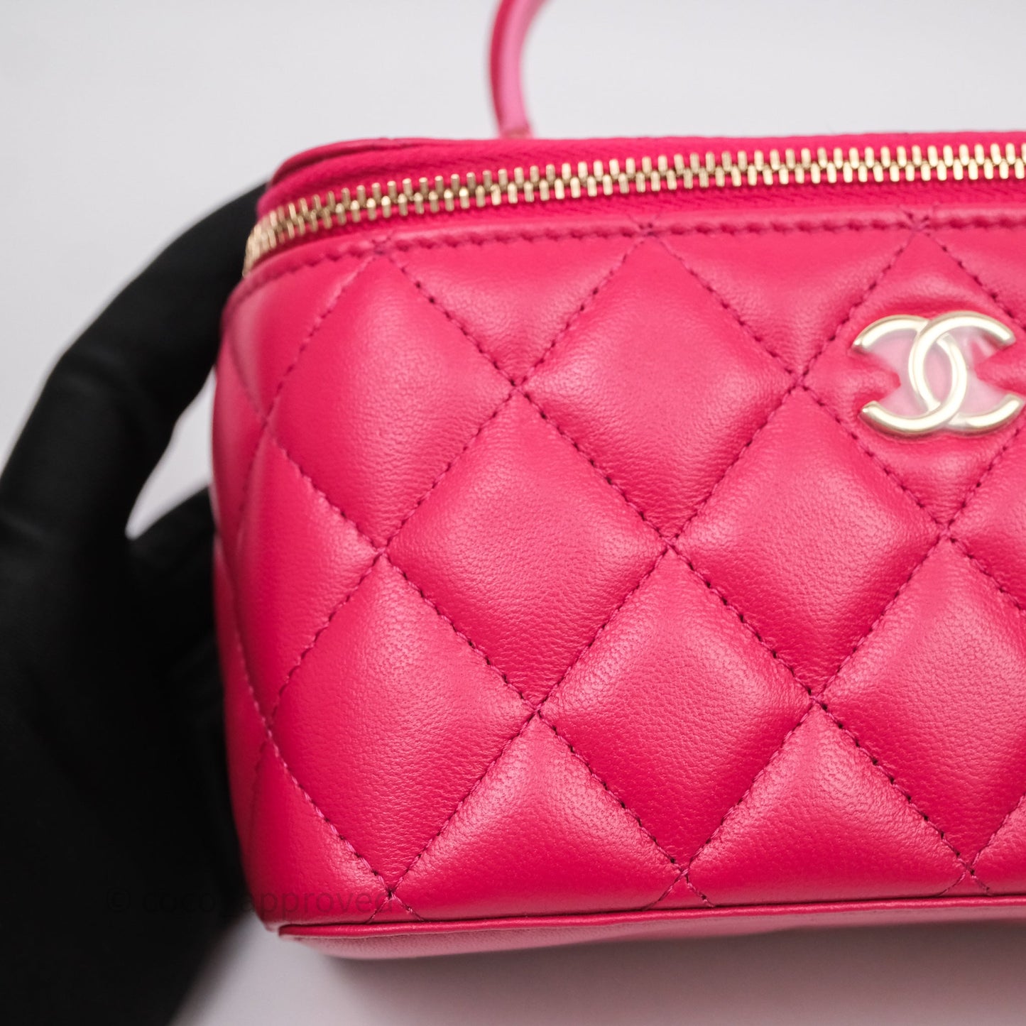 Chanel Vanity Rectangular Top Handle Pink Lambskin Gold Hardware