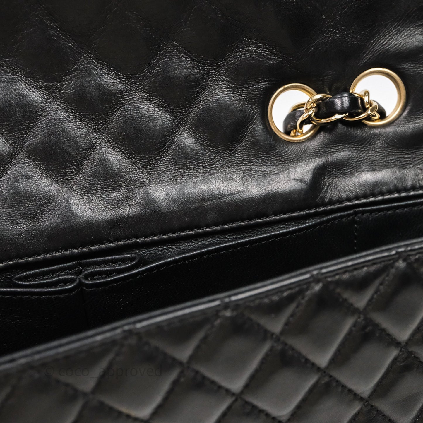 Chanel Quilted East West With Charm Flap Bag Lambskin Black Gold Hardware