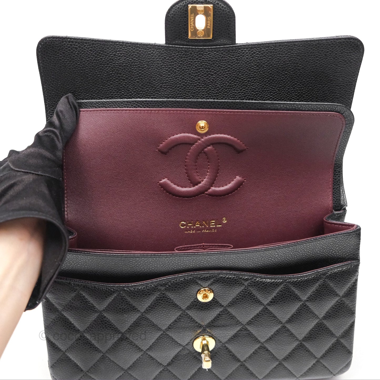 Chanel Classic M/L Medium Flap Quilted Black Caviar Gold Hardware