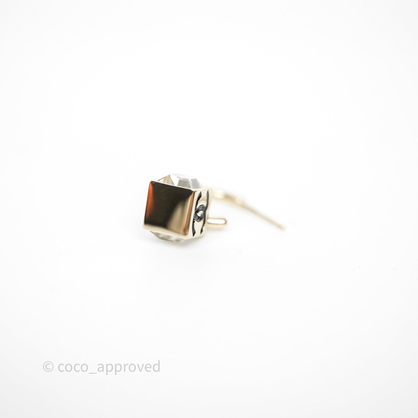 Chanel CC Crystal Square Drop Earrings Gold Tone 25C