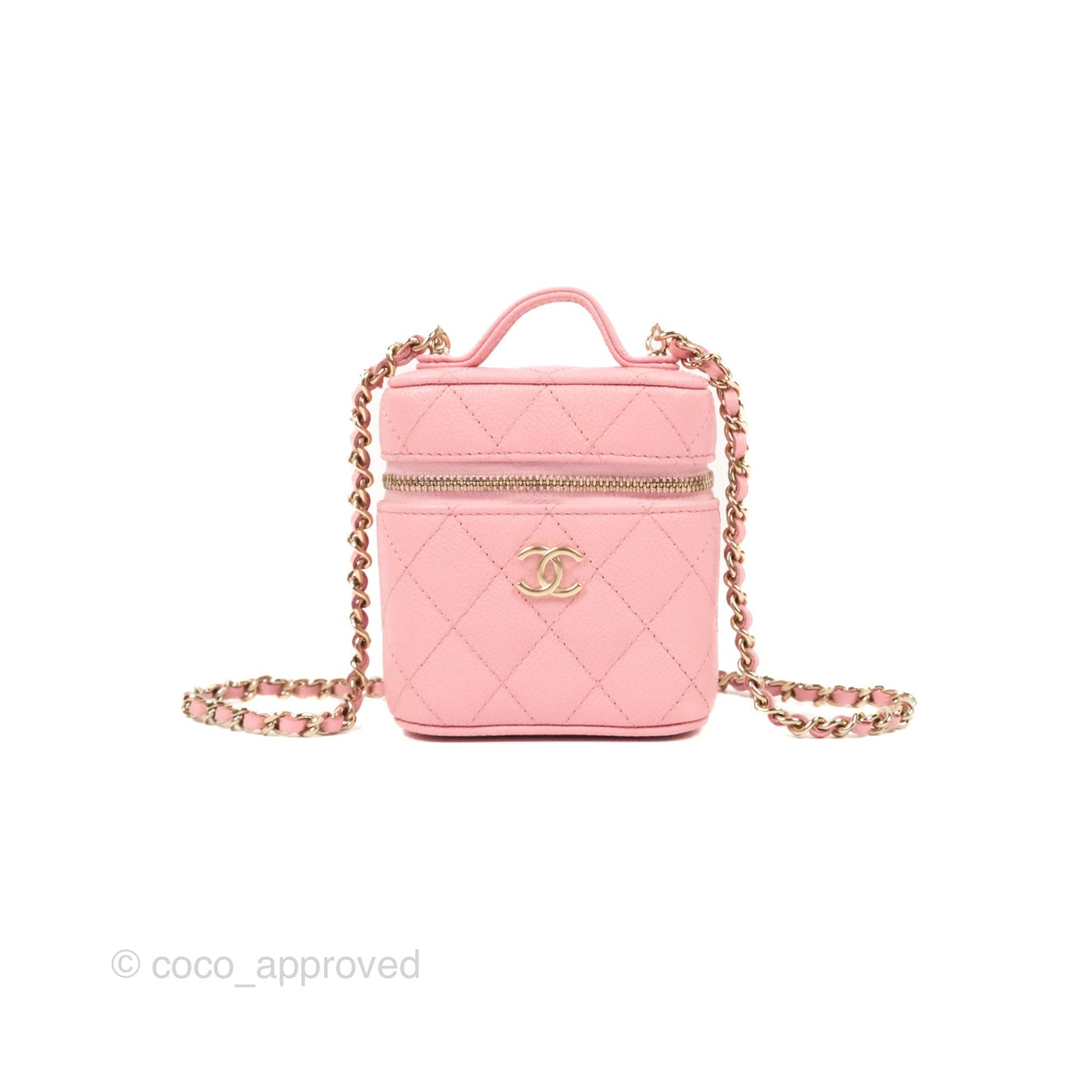 Chanel Quilted Small Handle With Care Vanity Case With Chain Pink Caviar Gold Hardware