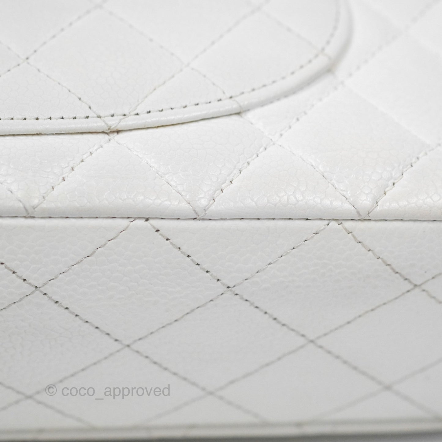 Chanel Classic M/L Medium Flap Quilted White Caviar Silver Hardware