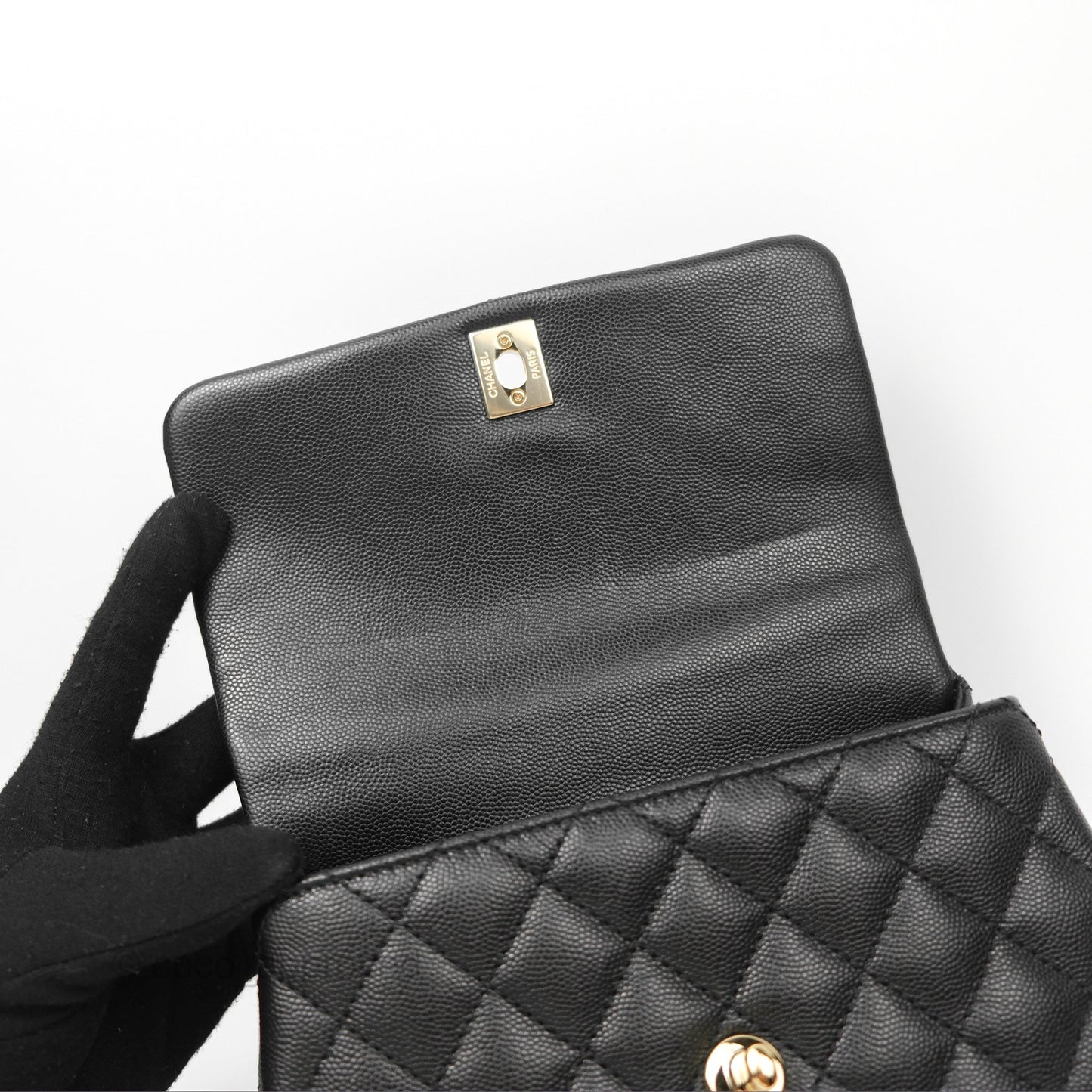 Chanel Small Quilted Coco Handle Black Caviar Gold Hardware