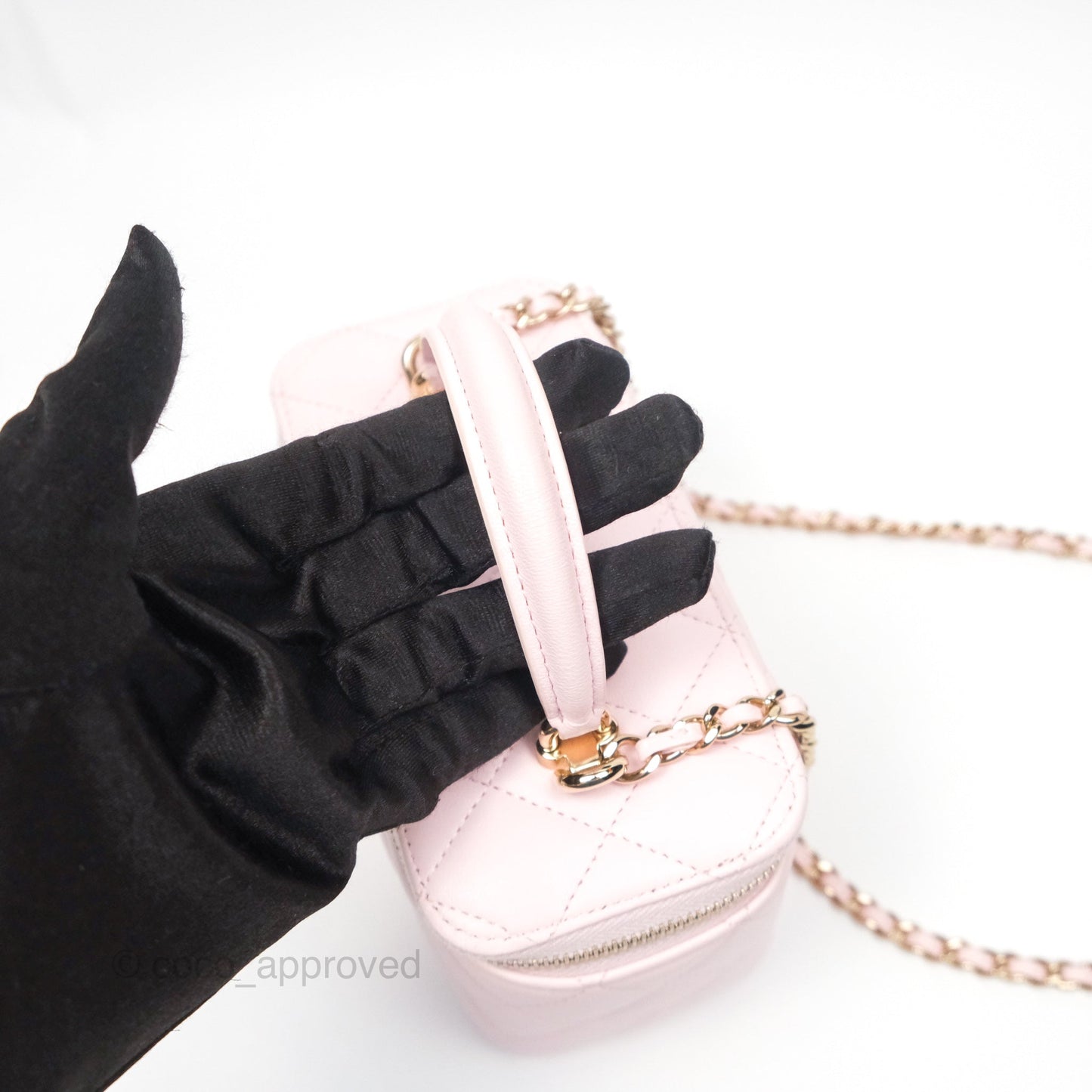 Chanel Vanity Rectangular Top Handle Light Pink Lambskin Gold Hardware