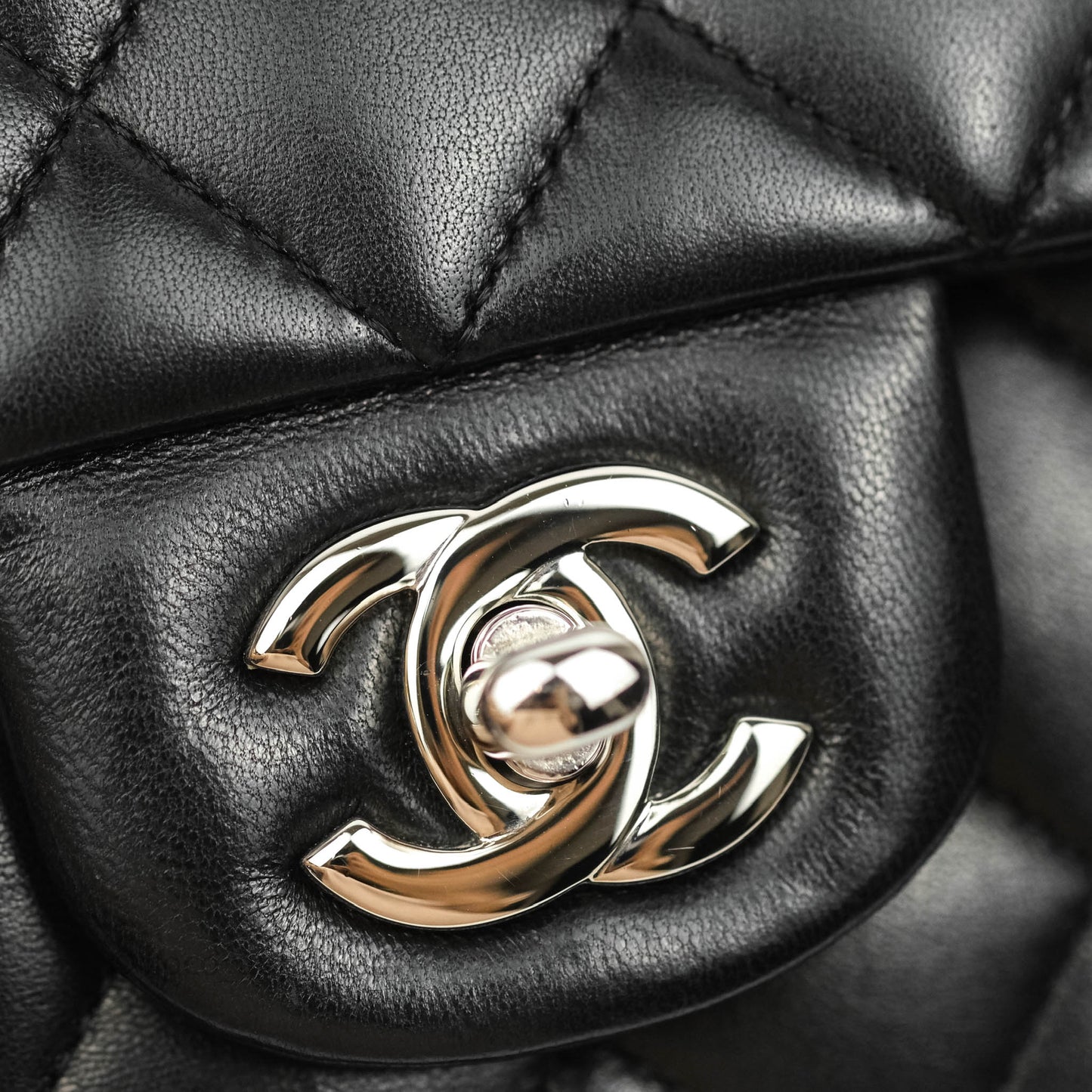 Chanel Classic M/L Medium Double Flap Black Lambskin Silver Hardware