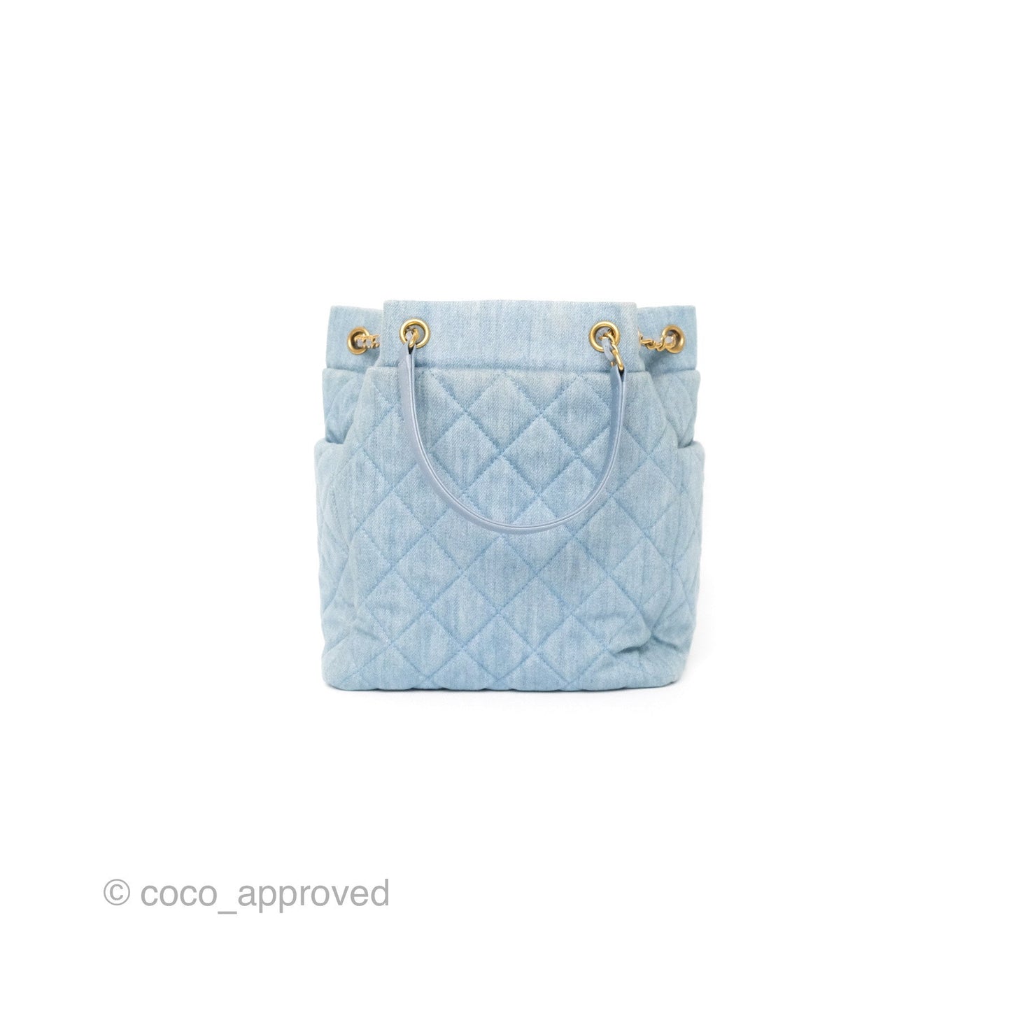 Chanel Drawstring Bucket Bag Denim Blue Aged Gold Hardware