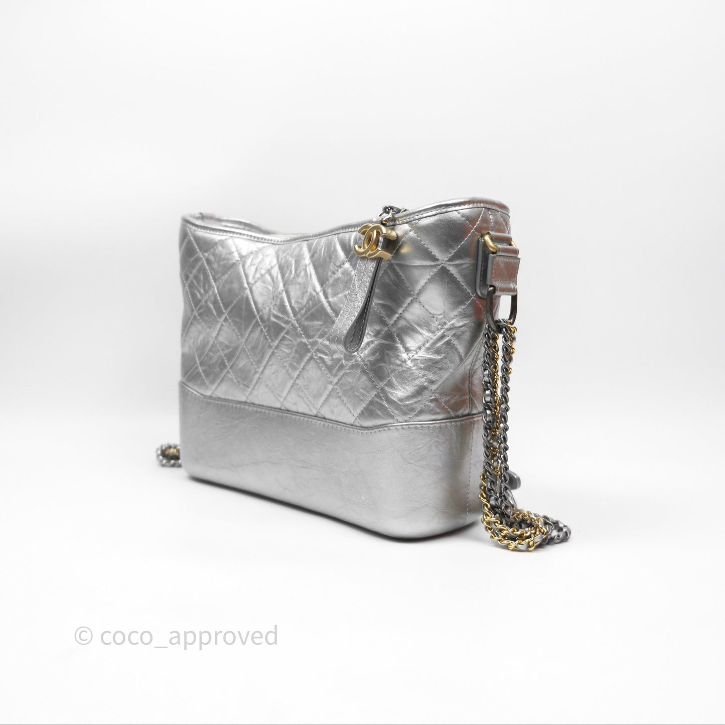 Chanel Large Gabrielle Hobo Metallic Silver Aged Calfskin Mixed Hardware