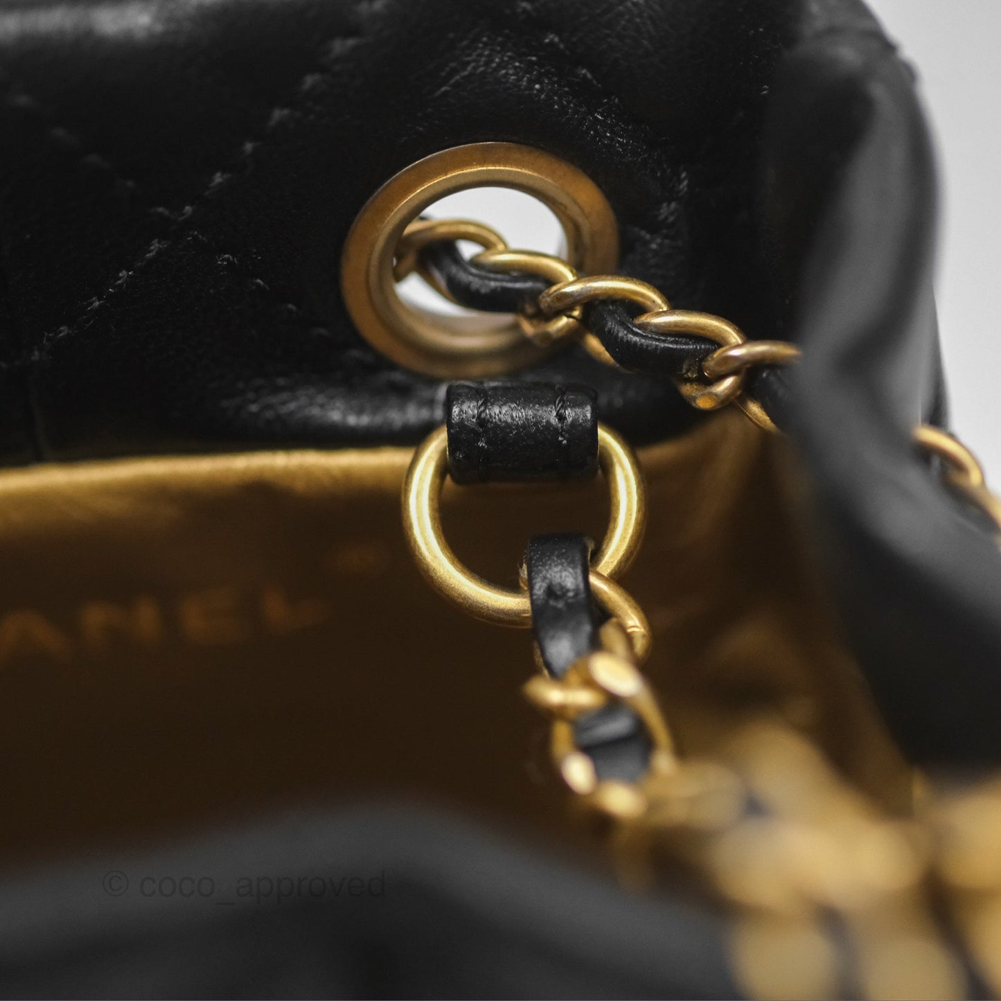 Chanel Pearl Crush Bucket Bag Black Lambskin Aged Gold Hardware 22S