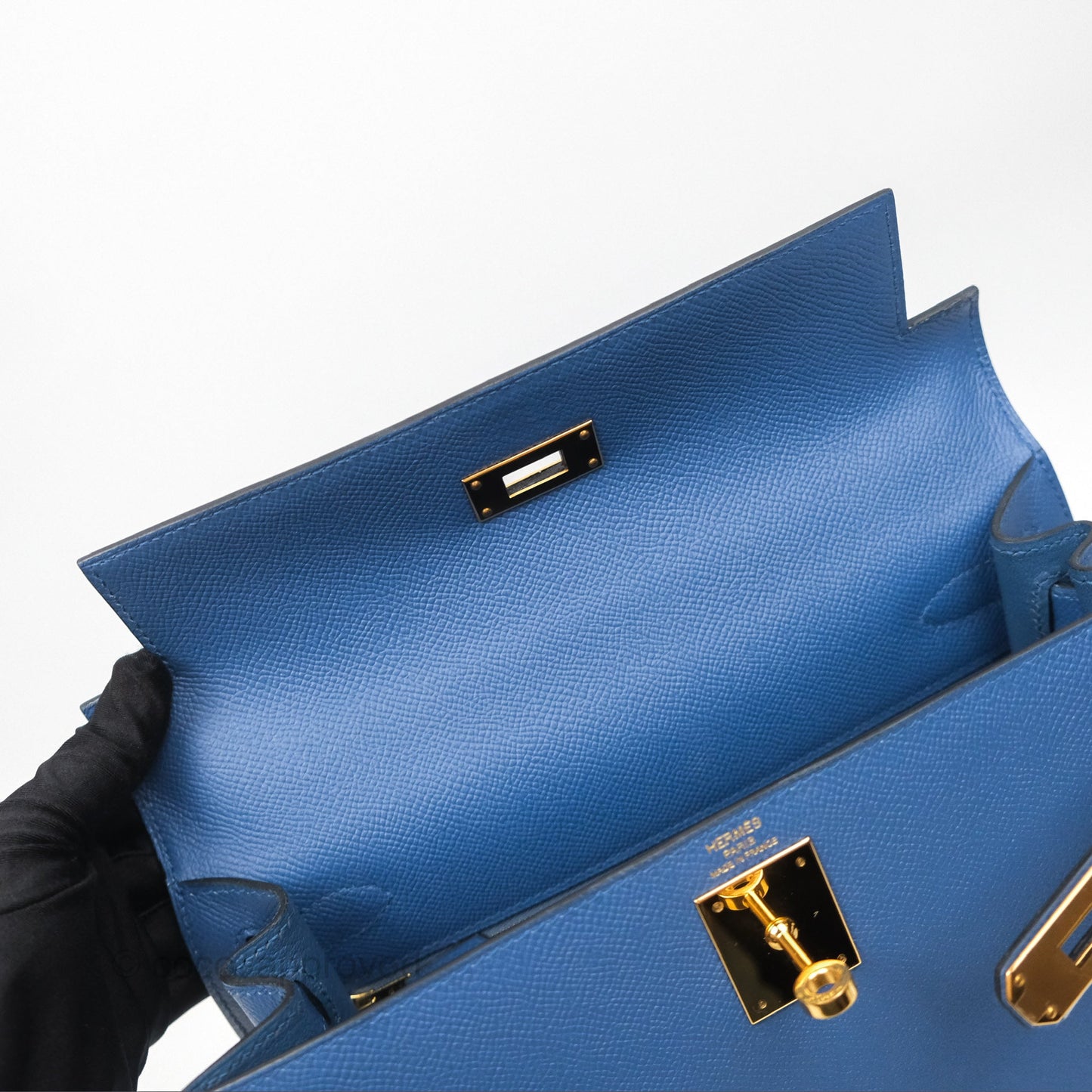 Hermès Sellier Kelly 28 Blue Epsom Gold Hardware