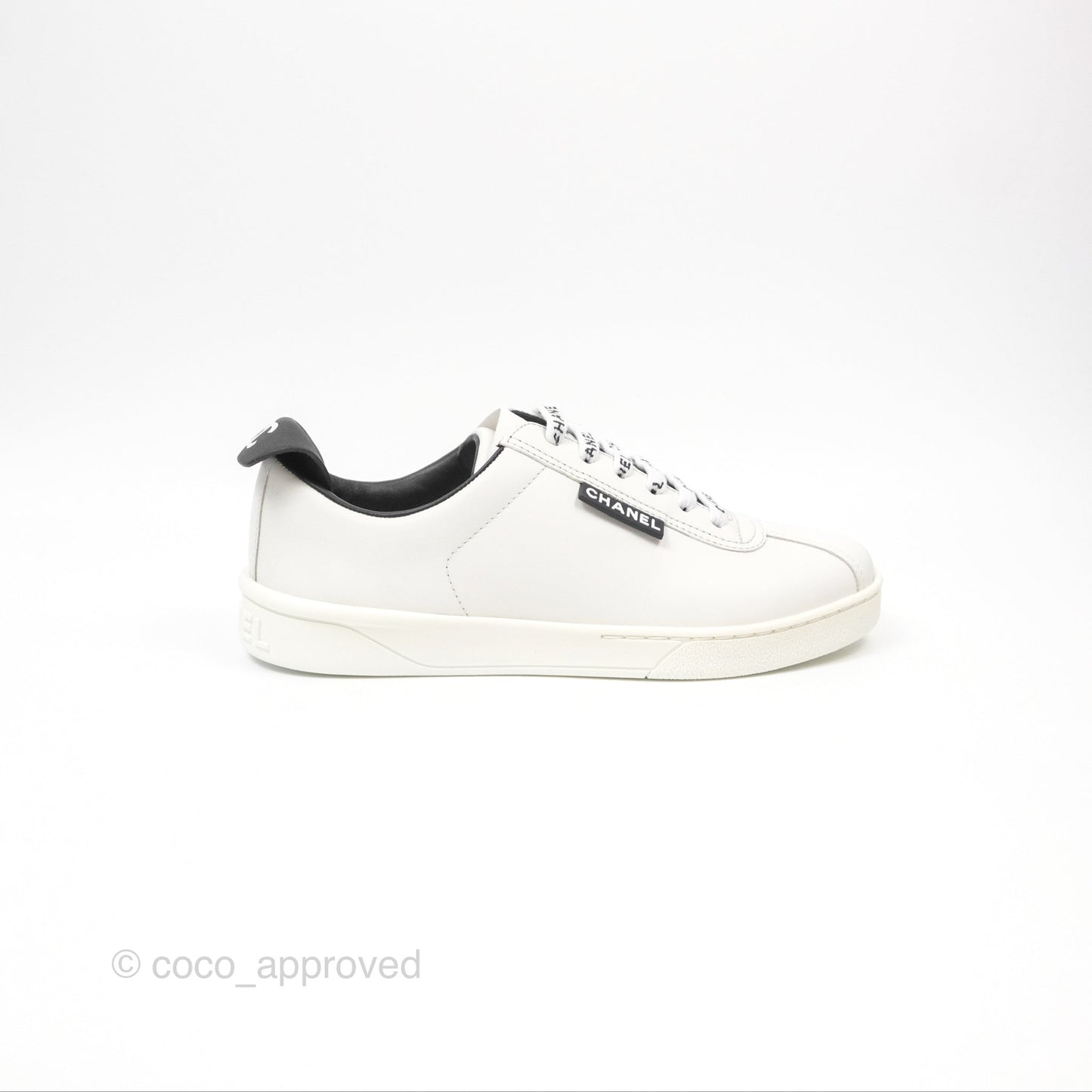 Chanel Logo Pull Tab Lace-up Sneakers White & Black Size 35