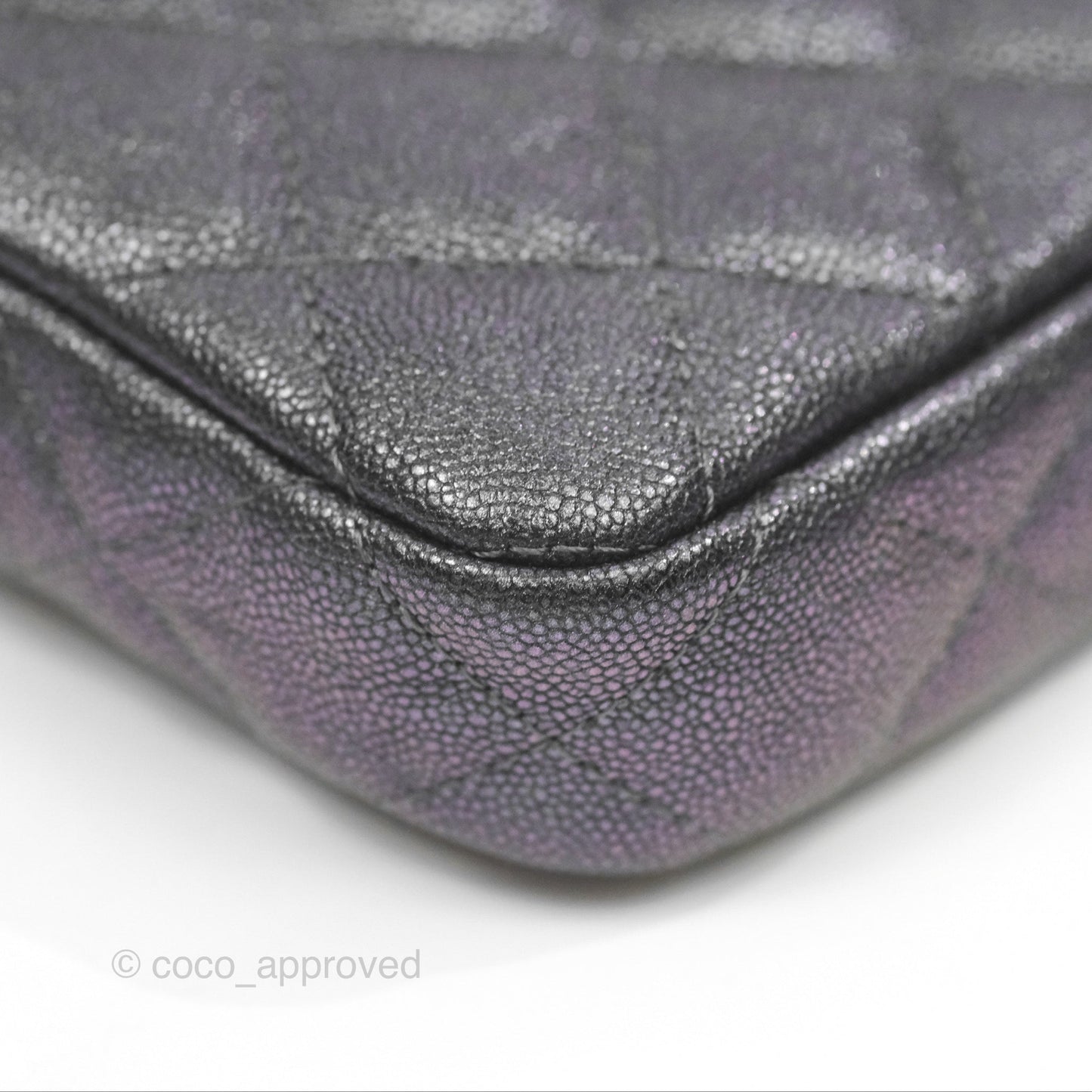 Chanel Quilted Zip Clutch With Chain Iridescent Dark Grey Caviar Gold Hardware
