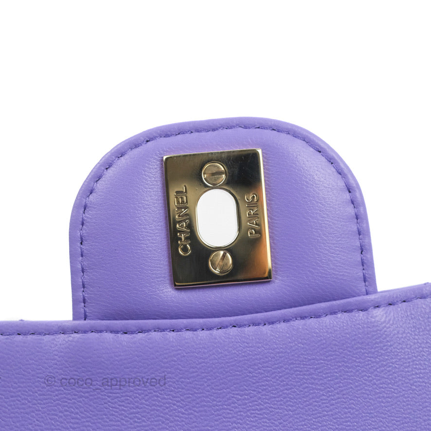 Chanel Mini Square Chevron Purple Lambskin Gold Hardware