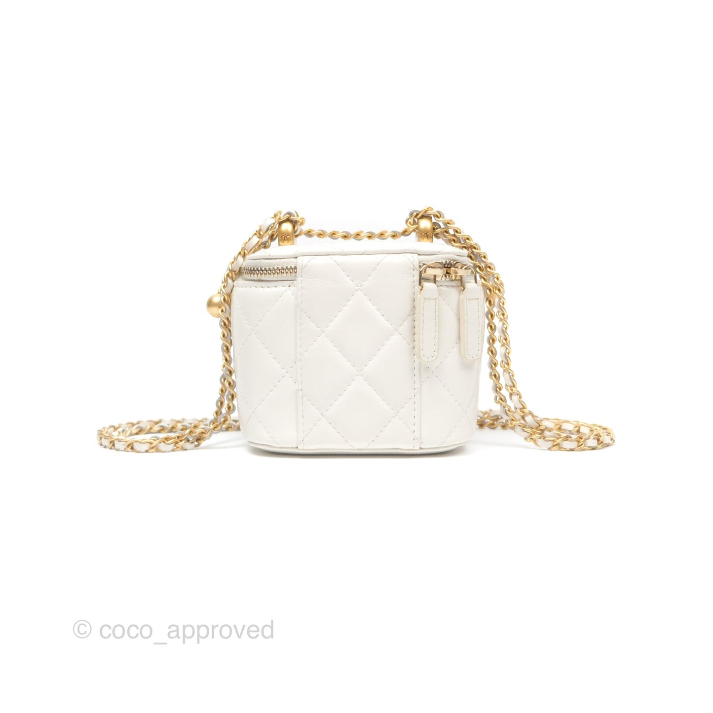 Chanel Quilted Mini Perfect Fit Vanity With Chain White Calfskin Aged Gold Hardware