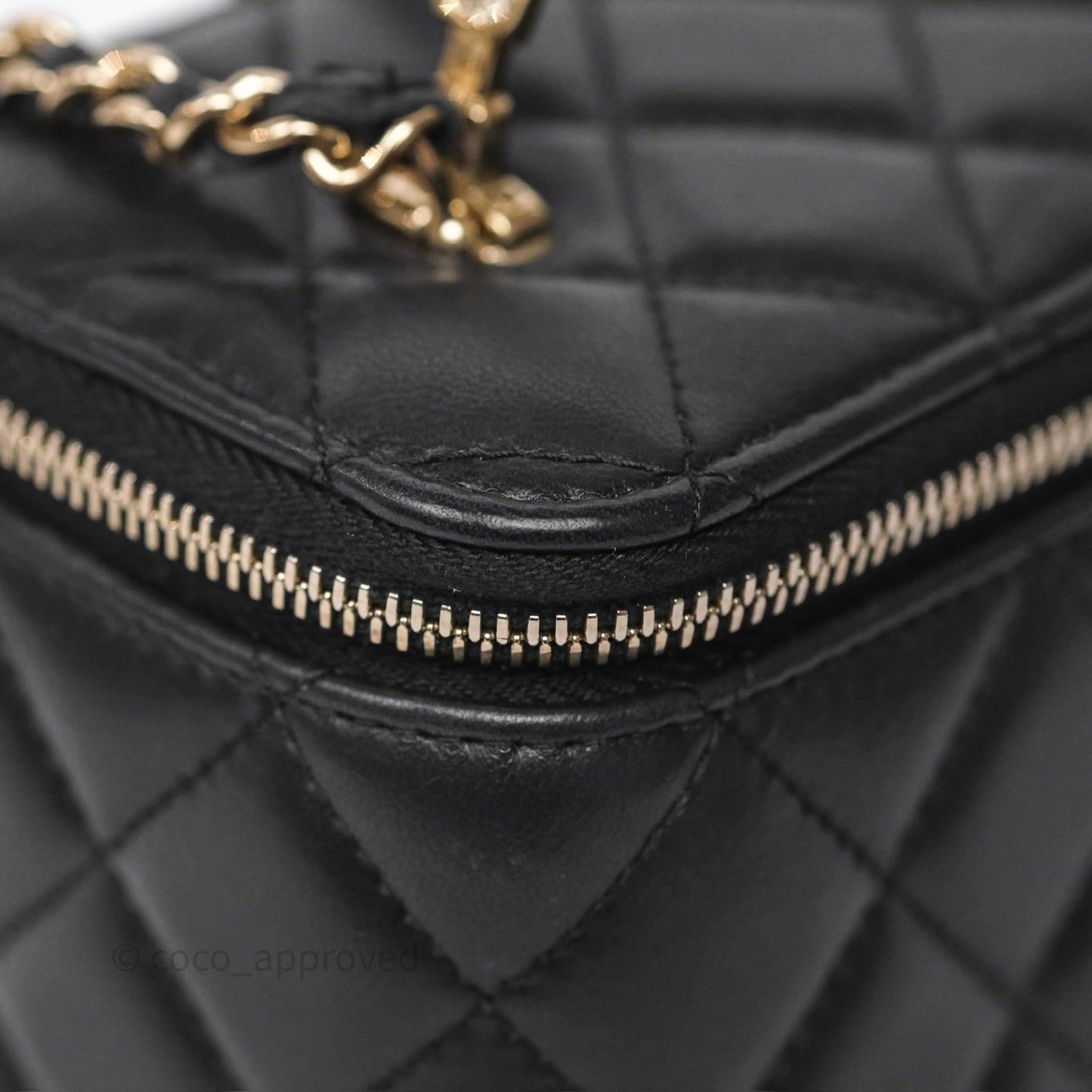 Chanel Crystals Top Handle Vanity Rectangular Black Lambskin Gold Hardware