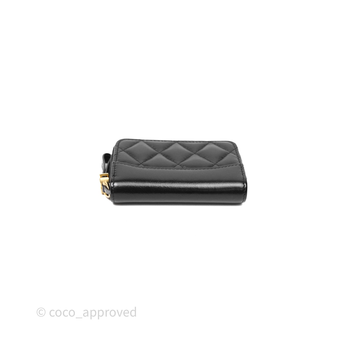 Chanel Quilted Gabrielle Zip Coin Purse Black Lambskin Aged Gold Hardware