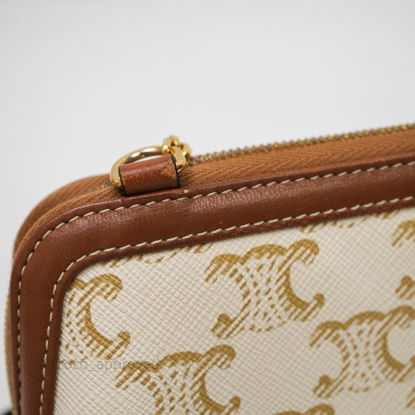 Celine Clutch With Chain Triomphe Canvas White/Tan