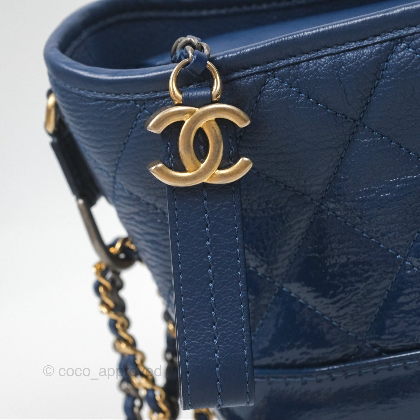 Chanel Small Gabrielle Hobo Blue Patent Goatskin Mixed Hardware