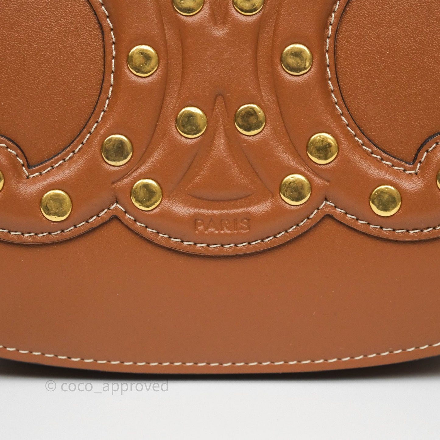 Celine Gold Studs Folco Cuir Triomphe in Smooth Calfskin Tan