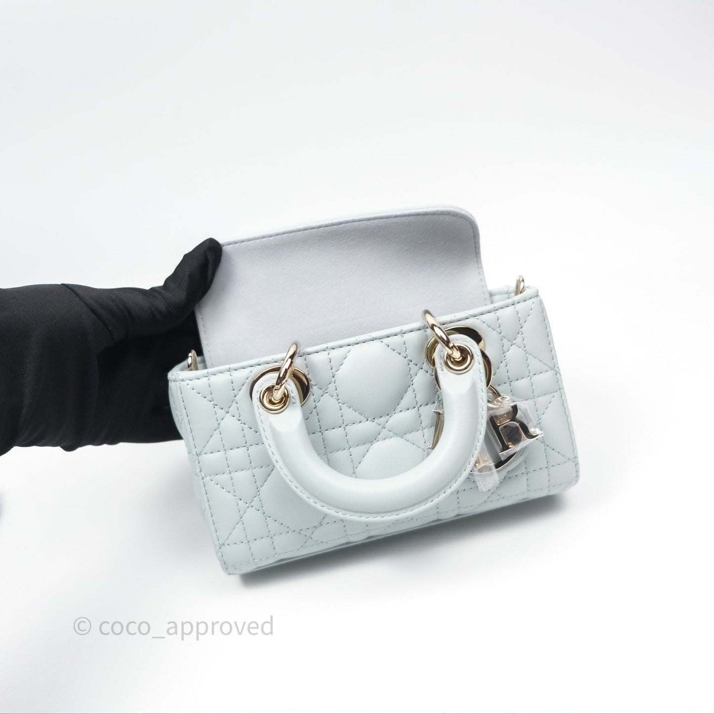 Christian Dior Micro Lady D-Joy Bag Baby Blue Lambskin Cannage Gold Hardware