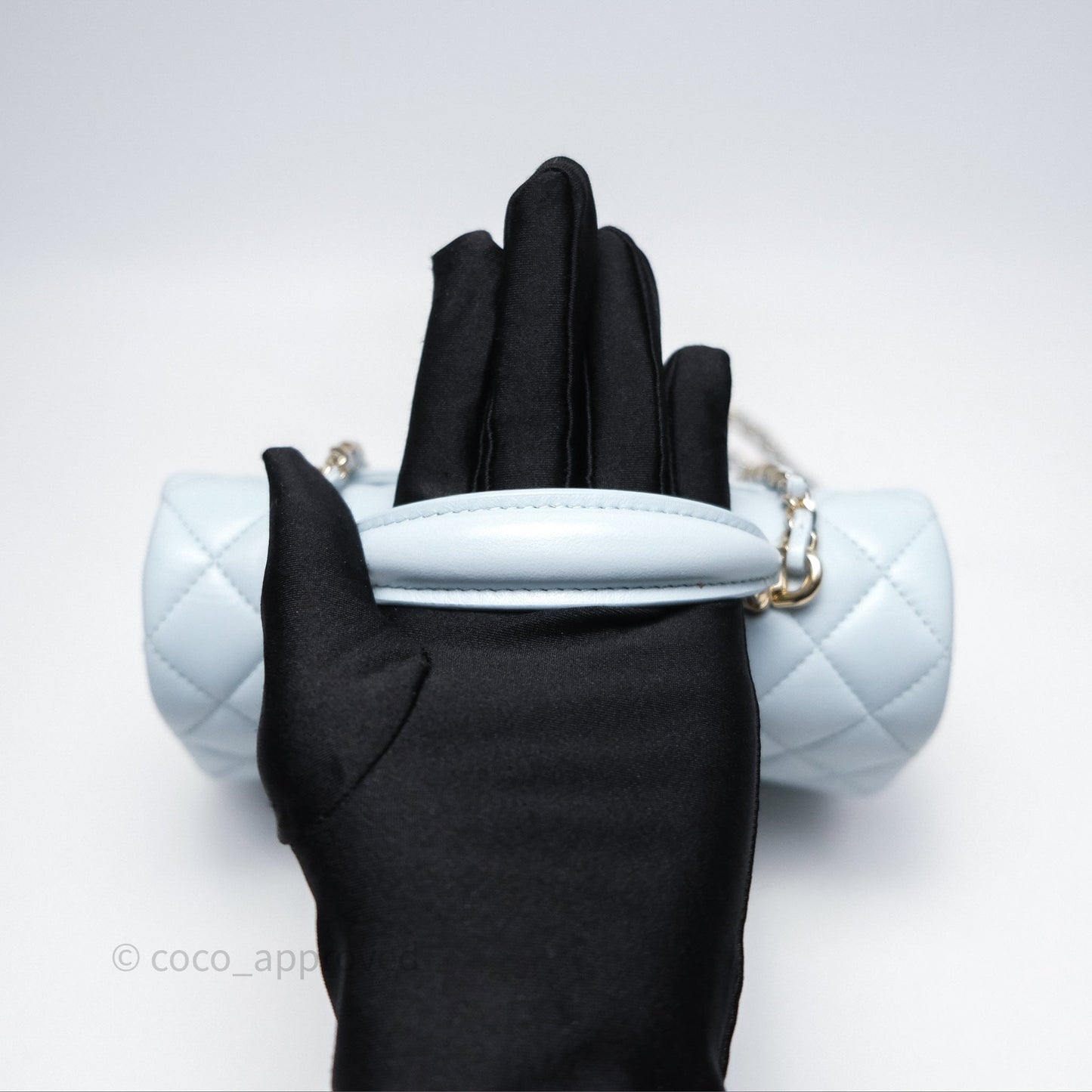 Chanel Top Handle Mini Rectangular Flap Light Blue Lambskin Gold Hardware