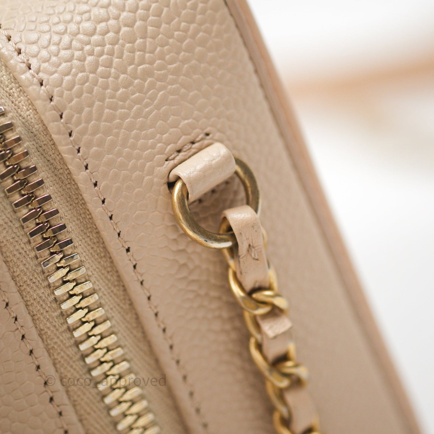 Chanel Quilted Small CC Filigree Vanity Case Beige Caviar Gold Hardware