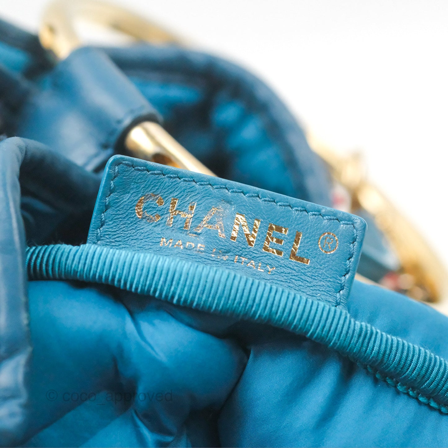 Chanel Cuba Chesterfield Tweed Drawstring Bucket Bag Blue Aged Gold Hardware 17C