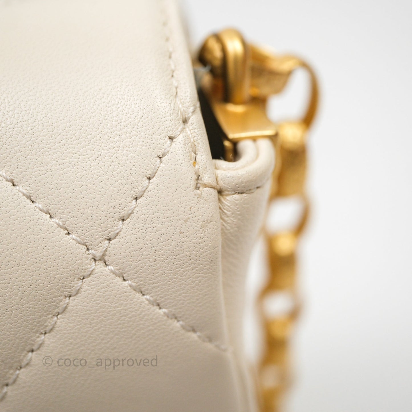 Chanel Flap with Coin Charm Ivory White Lambskin Aged Gold Hardware