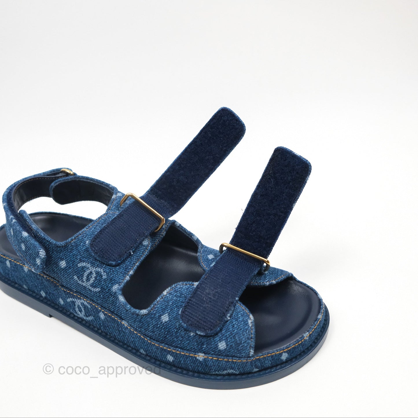 Chanel CC Dots Dad Sandals Denim Blue 23P Size 36.5