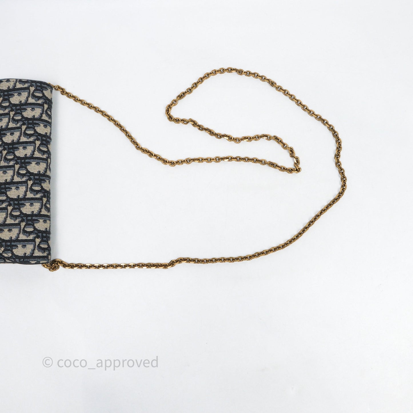 Christian Dior Small Saddle Pouch Wallet with Chain Blue Dior Oblique Jacquard