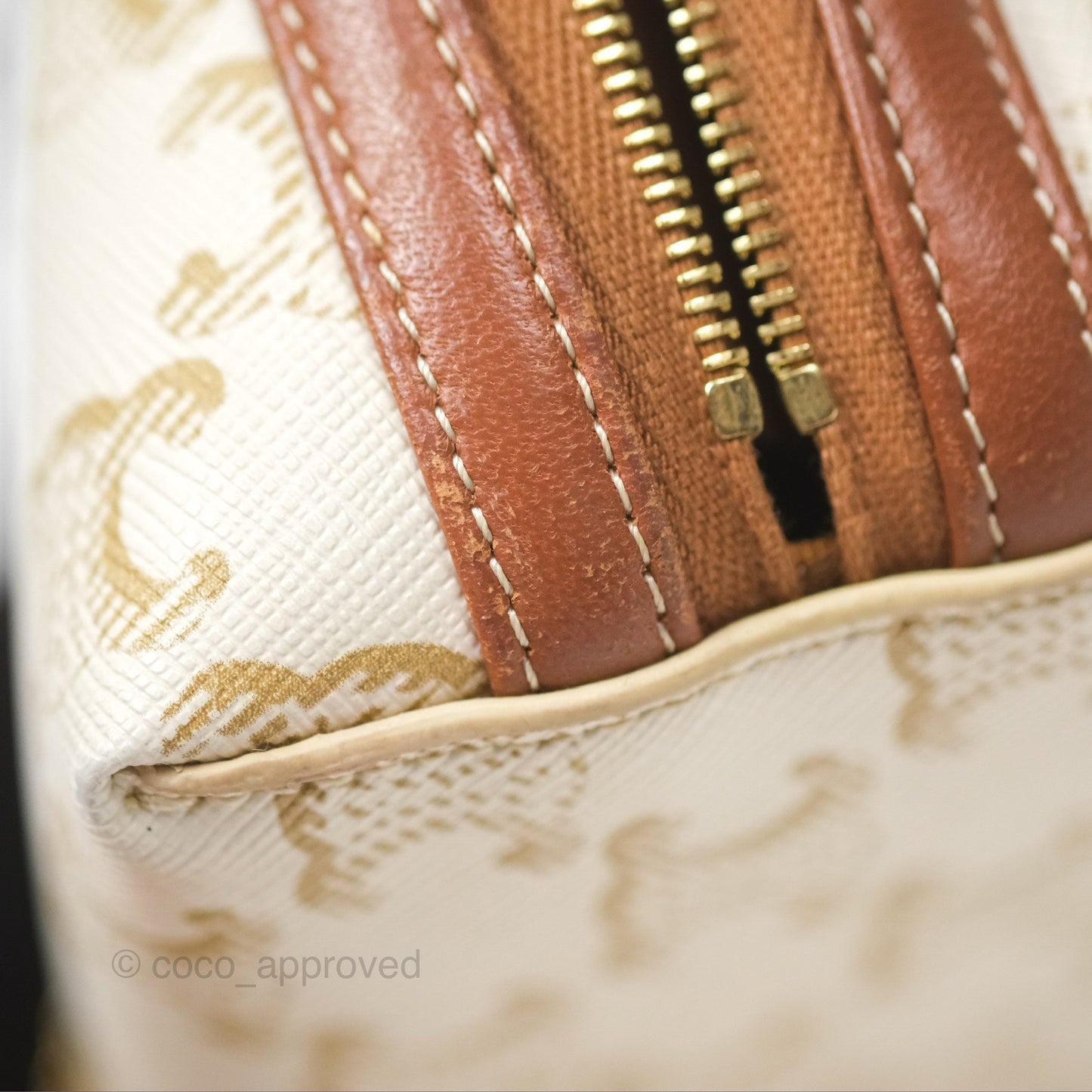 Celine Clutch With Chain Triomphe Canvas Lambskin White/Tan