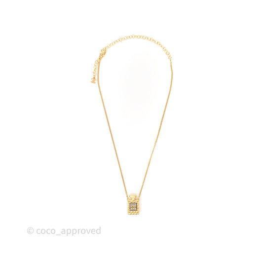 Chanel CC Perfume Bottle Rhinestone Necklace Gold Tone 21V