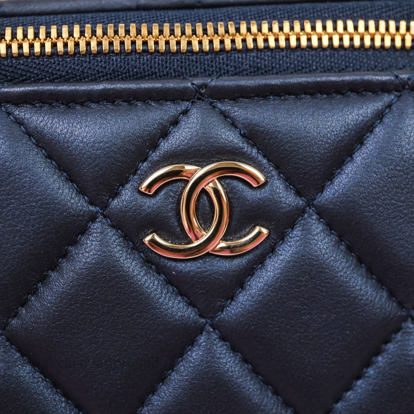 Chanel Top Handle Vanity Irdescent Navy Lambskin Gold Hardware