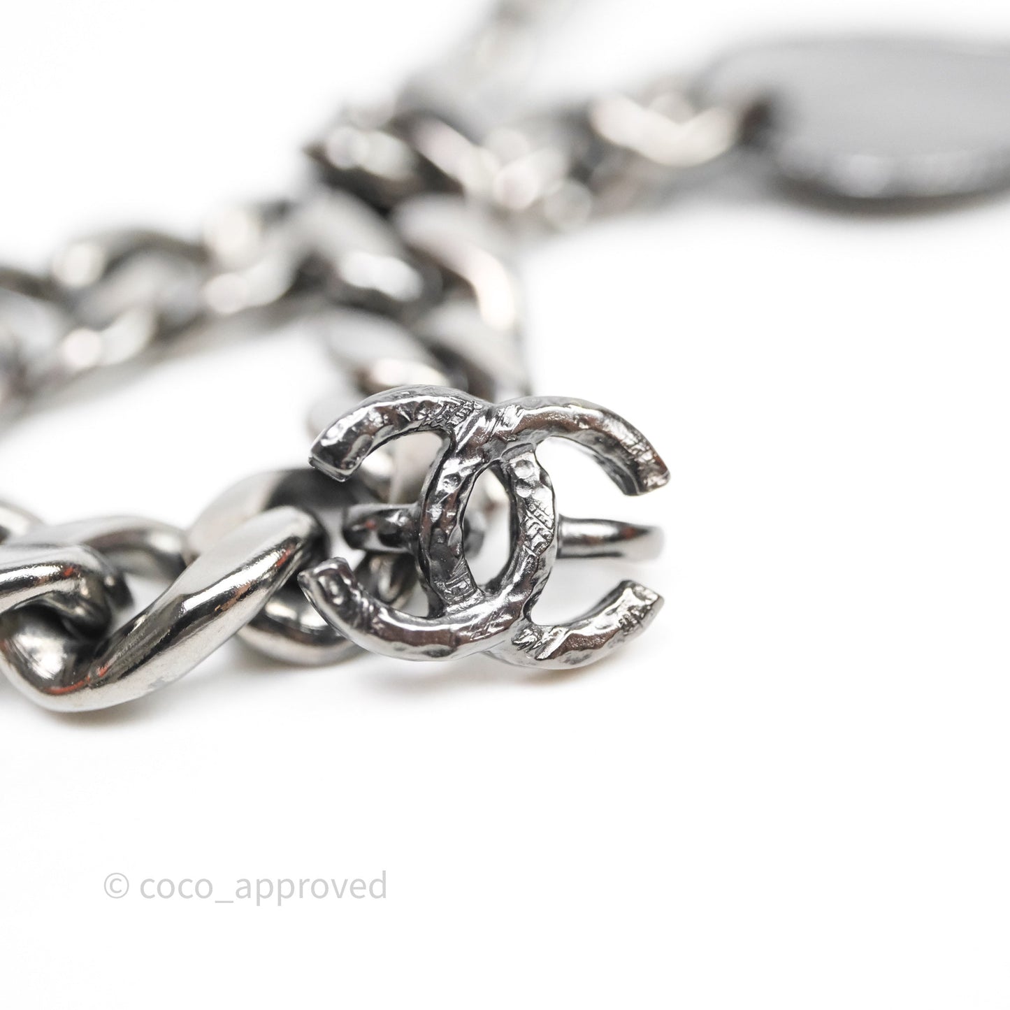 Chanel CC Guitar Charm Necklace Gun Metal Tone 20P