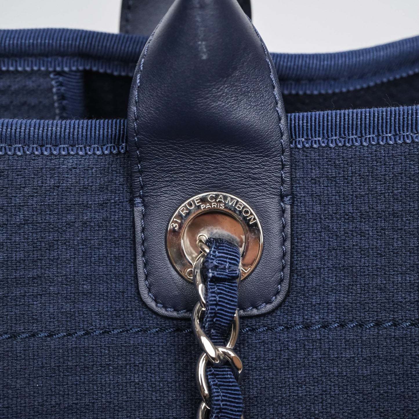 Chanel Large Deauville Navy Canvas Silver Hardware