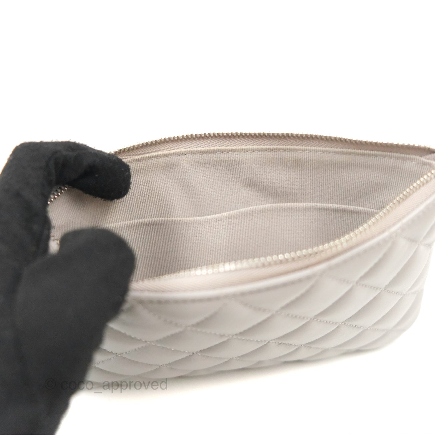 Chanel Quilted Small O Case Grey Lambskin Silver Hardware
