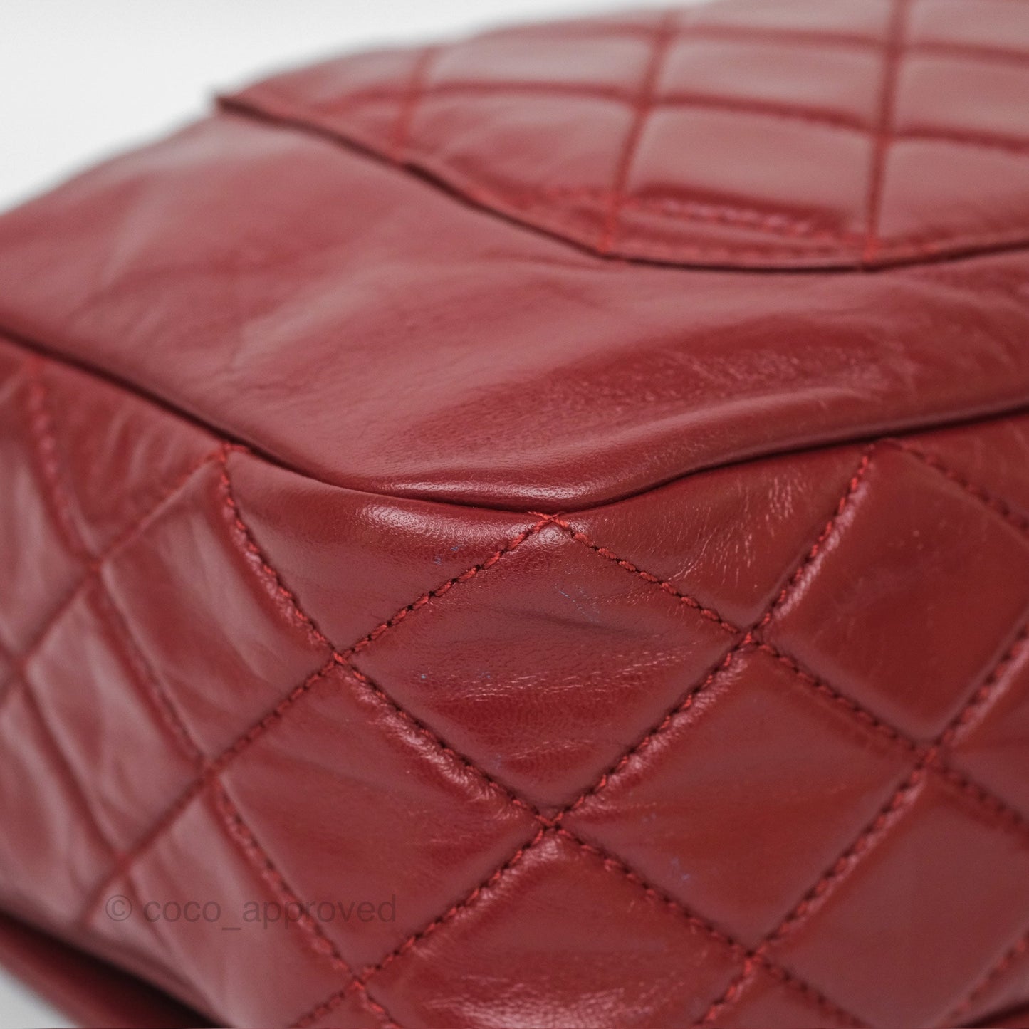 Chanel CC Flap Shoulder Bag Dark Red Crumpled Leather Silver Hardware