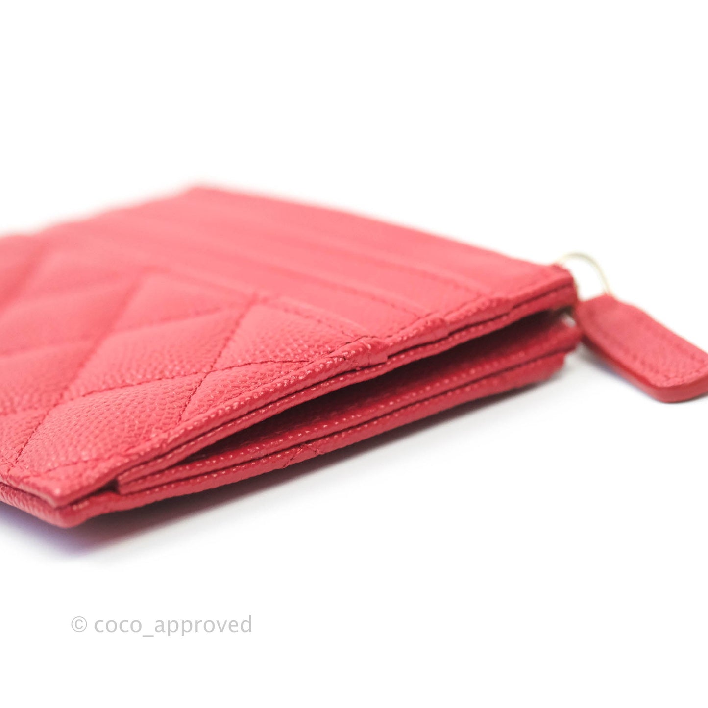 Chanel Quilted CC Zipped Card Holder Caviar Red Gold Hardware