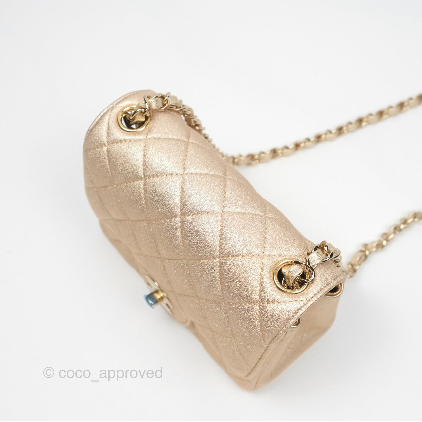 Chanel Quilted Mini Square Iridescent Gold Lambskin Gold Hardware 21P
