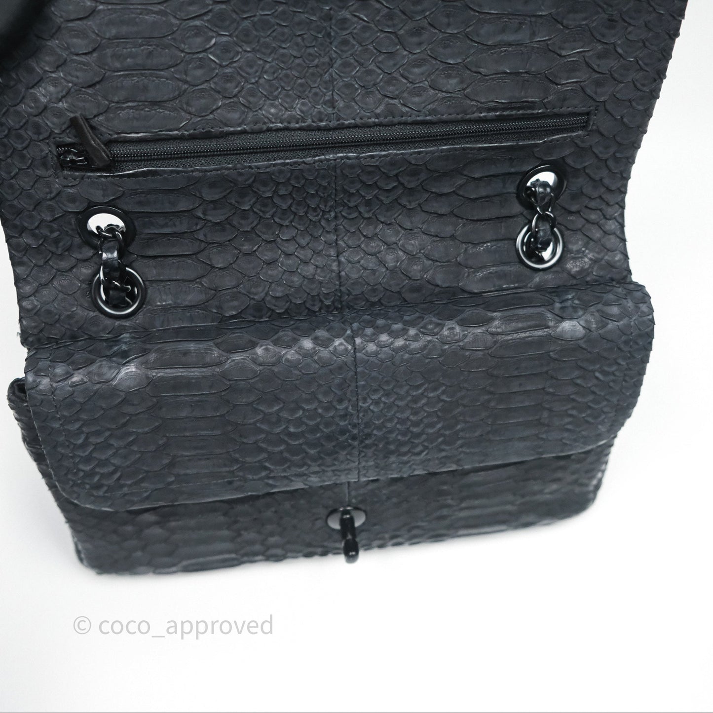 Chanel Classic M/L Medium Flap So Black Python Black Hardware