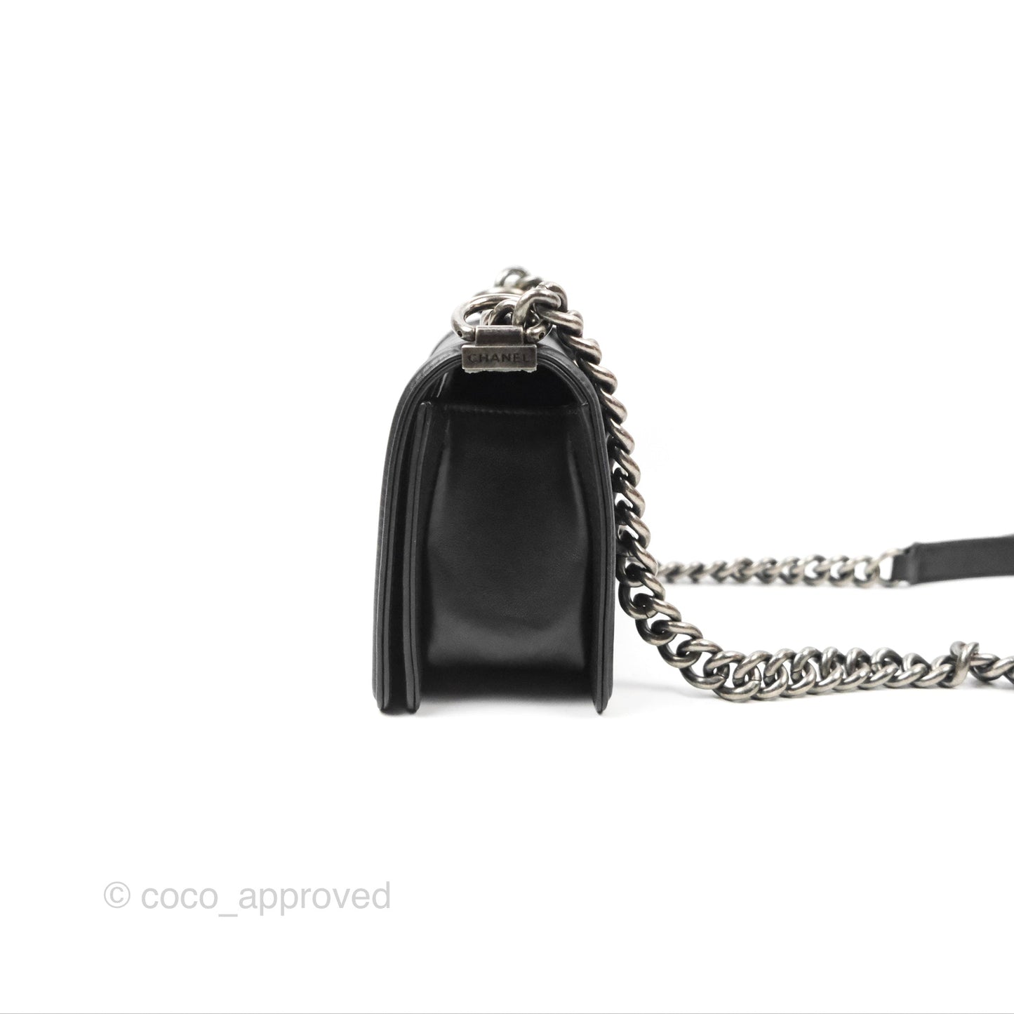Chanel Small Boy Black Calfskin Ruthenium Hardware