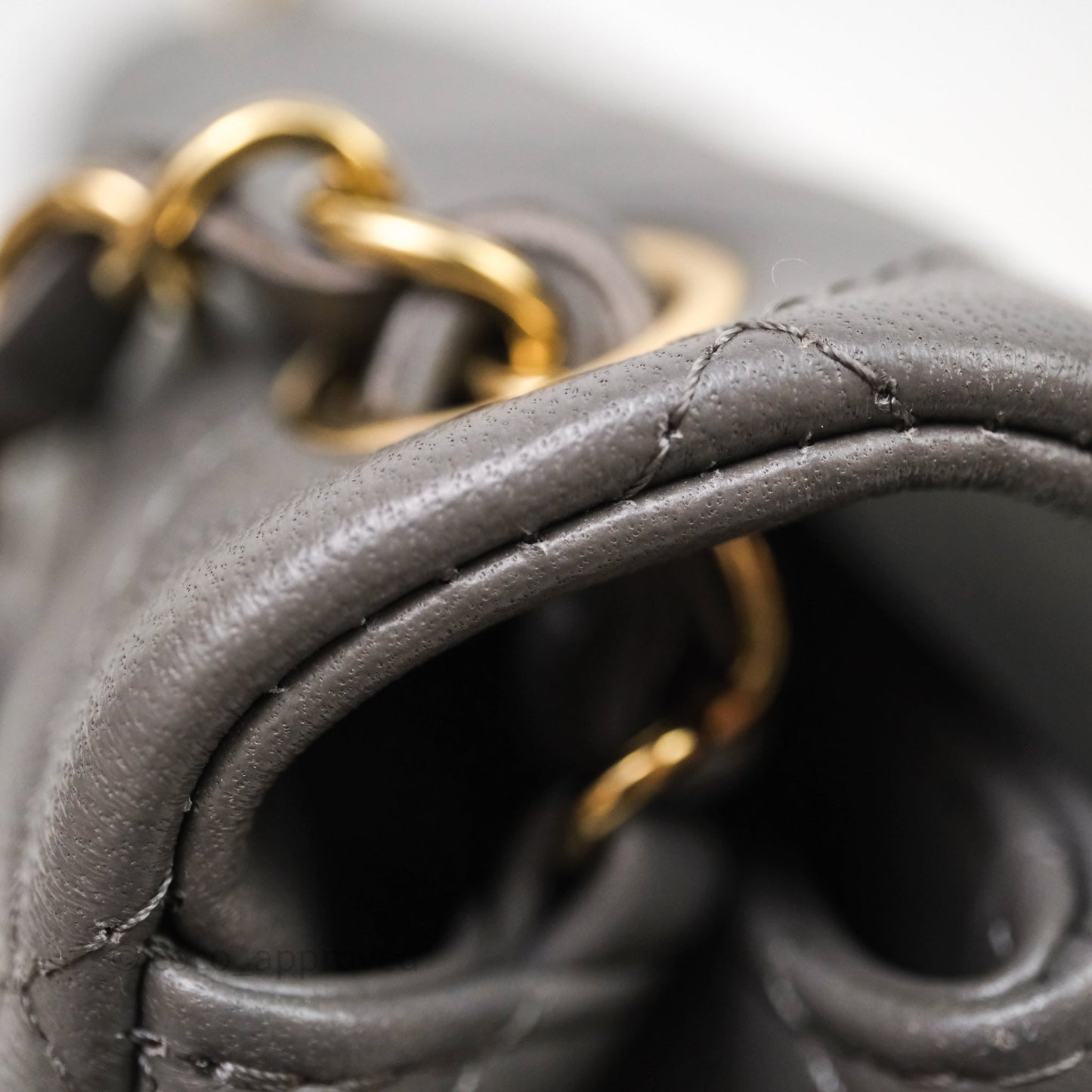 Chanel Mini Square Quilted Grey Lambskin Gold Hardware
