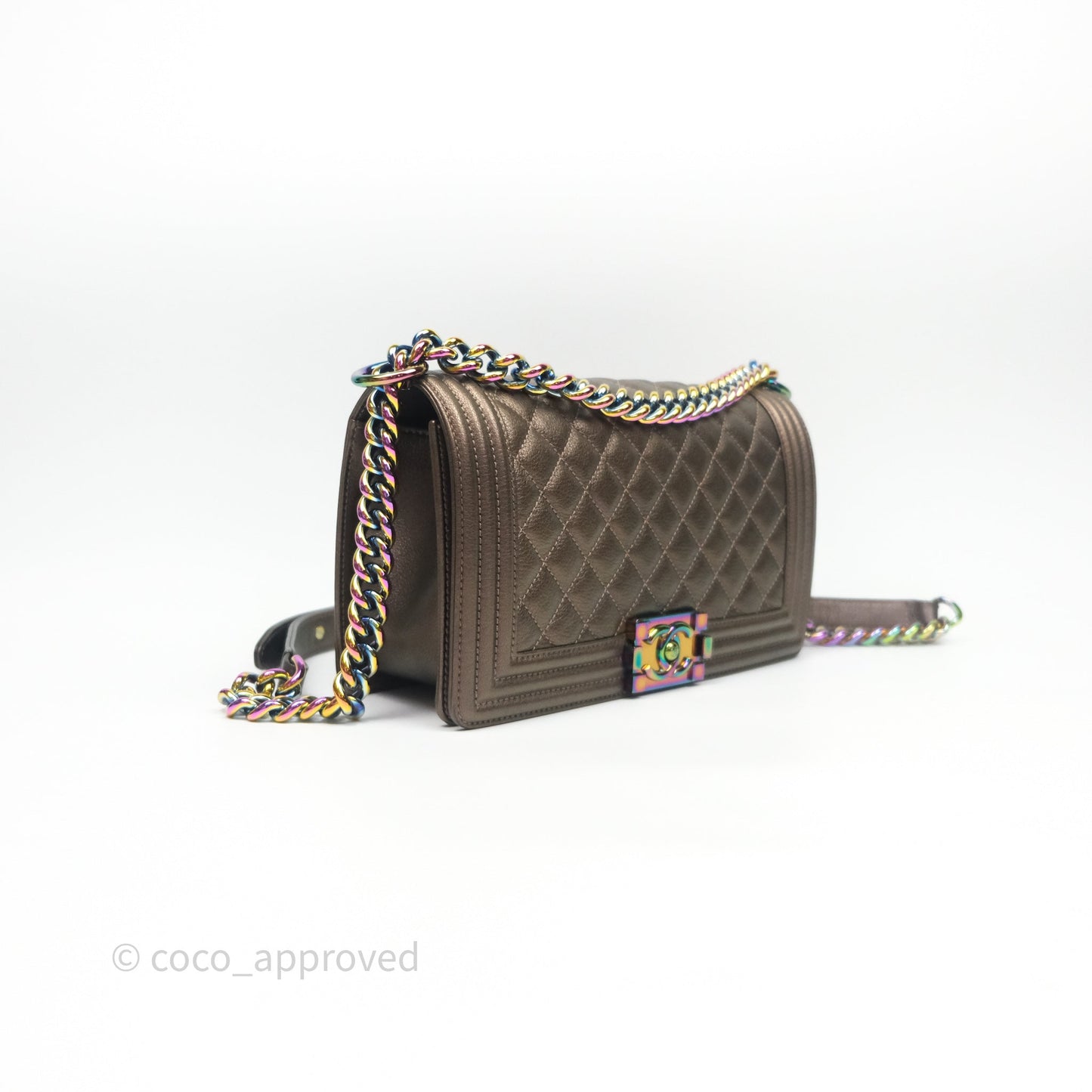 Chanel Quilted Medium Boy Iridescent Bronze Goatskin Rainbow Hardware