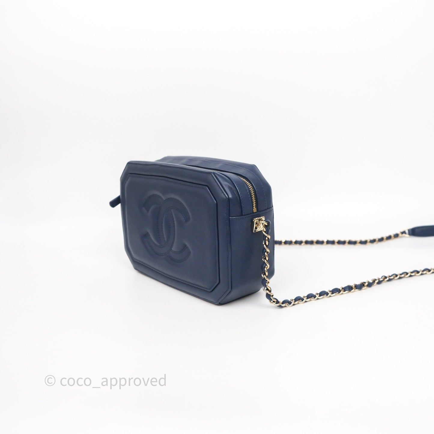Chanel CC Octagon Camera Case Lambskin Navy Gold Hardware