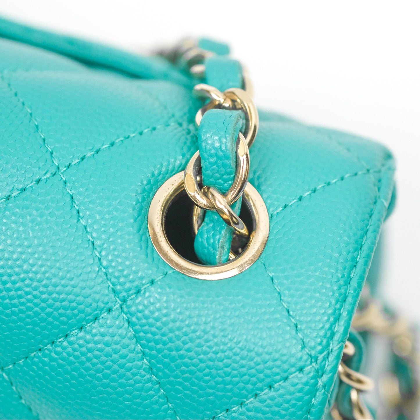 Chanel Mini Rectangular Flap Quilted Turquoise Caviar Gold Hardware