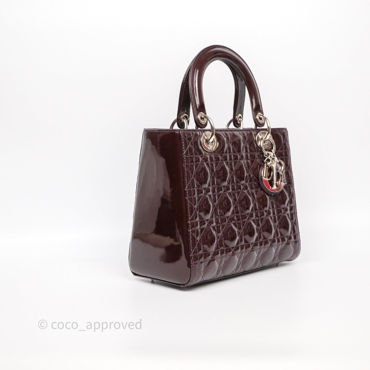 Christian Dior Medium Lady Dior Burgundy Patent Silver Hardware