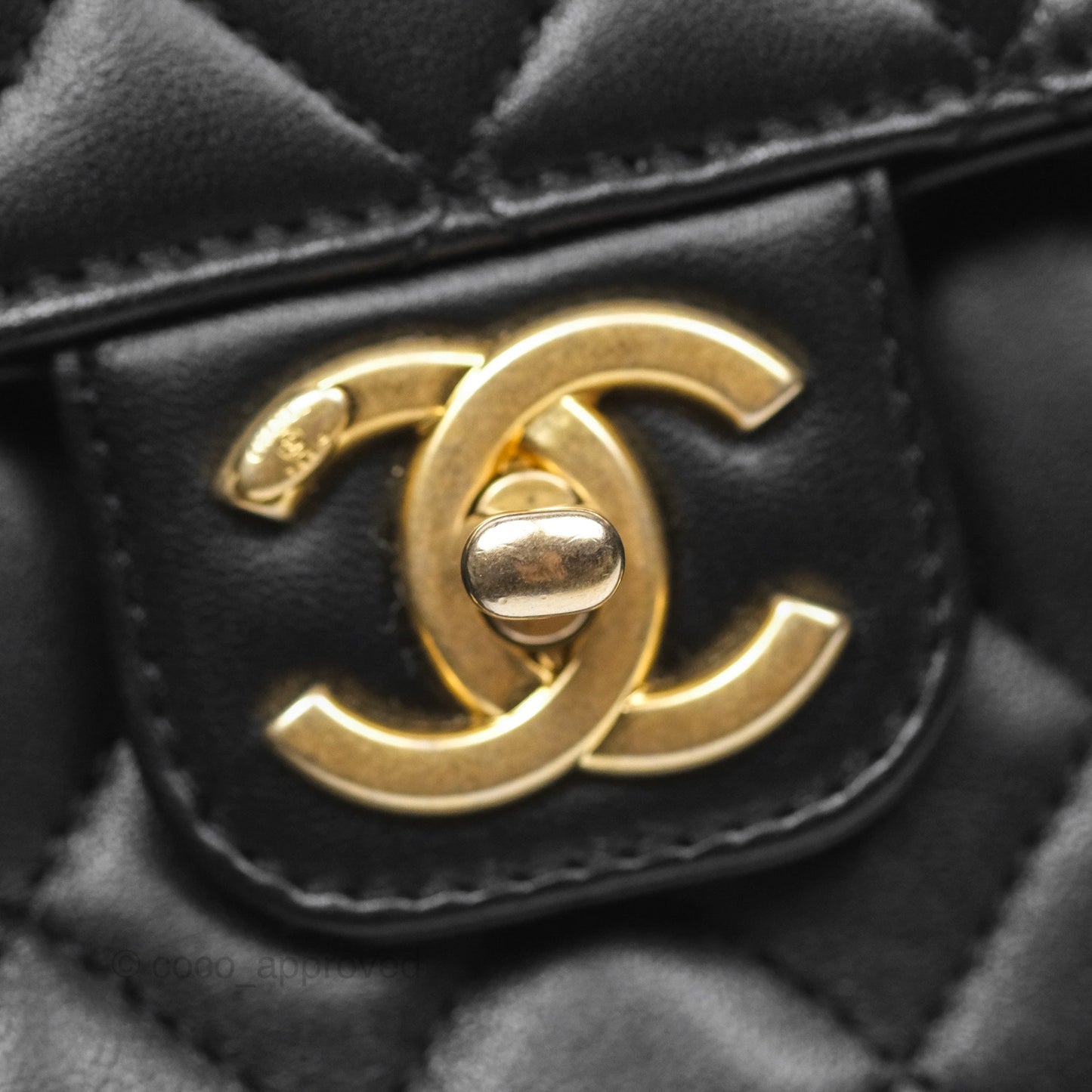 Chanel Flap Bag with Logo Enamel Chain Black Lambskin 22B