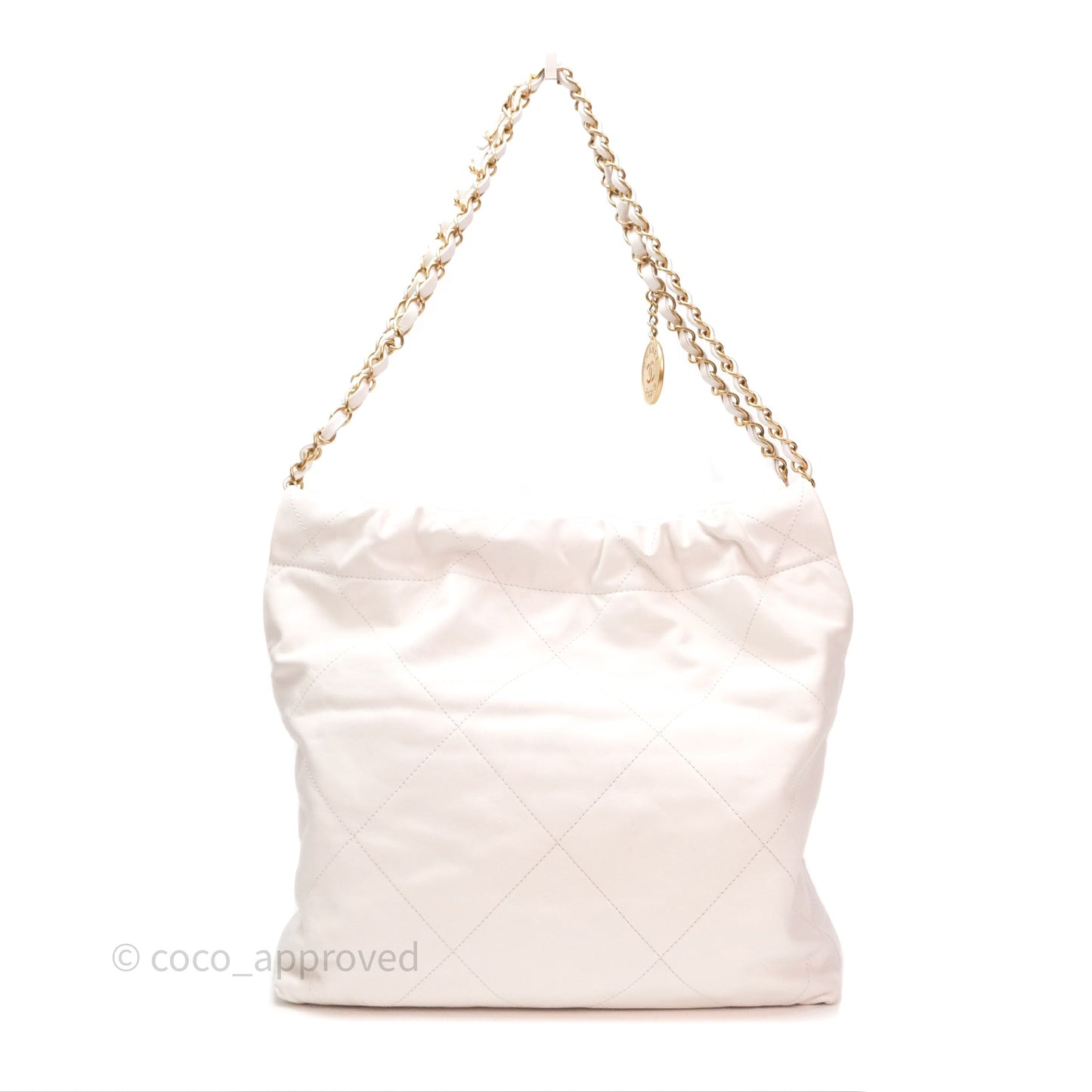 Chanel 22 Small White Shiny Calfskin Aged Gold Hardware