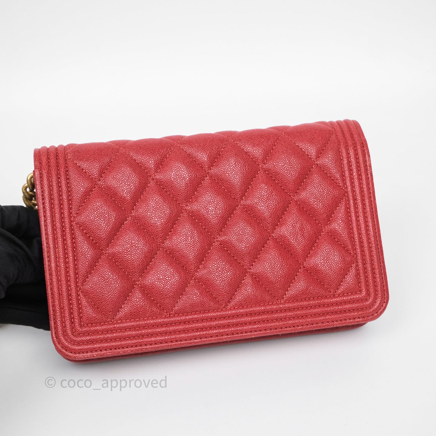 Chanel Boy Wallet on Chain WOC Red Caviar Aged Gold Hardware