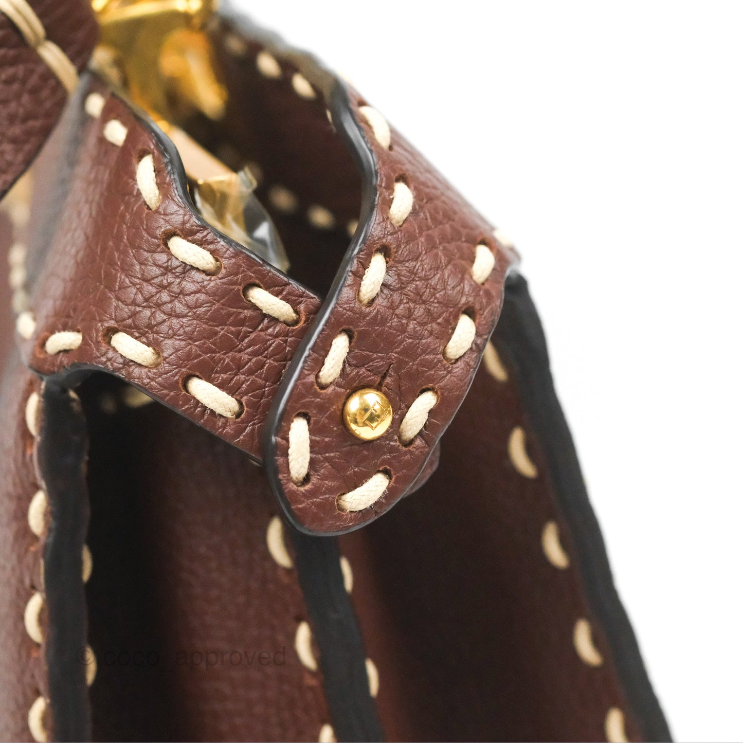 Fendi Peekaboo Iseeu Contrast Stitch Brick Brown Grained Leather Gold Hardware